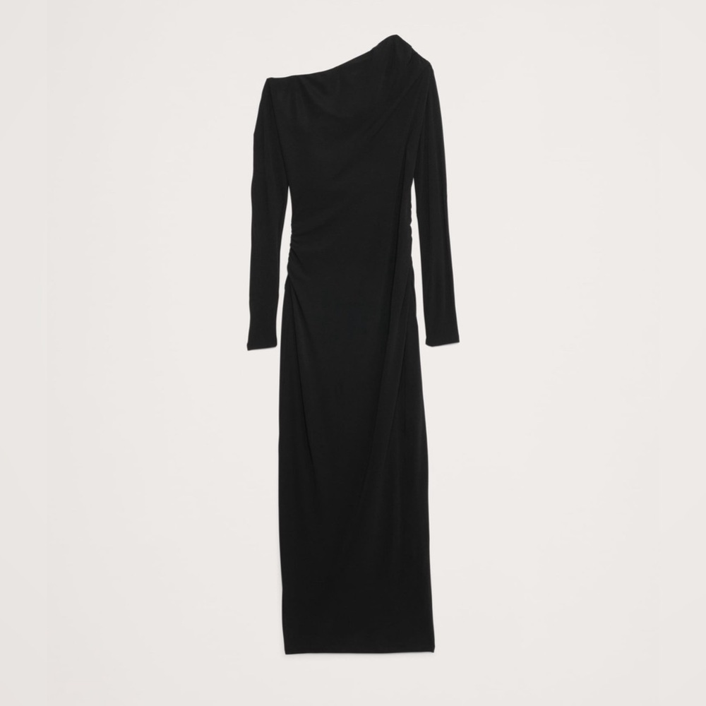 NEW! BANANA REPUBLIC BLACK JERSEY KNIT ASYMMETRICAL DRAPED MAXI DRESS 🧬 - Picture 6 of 11